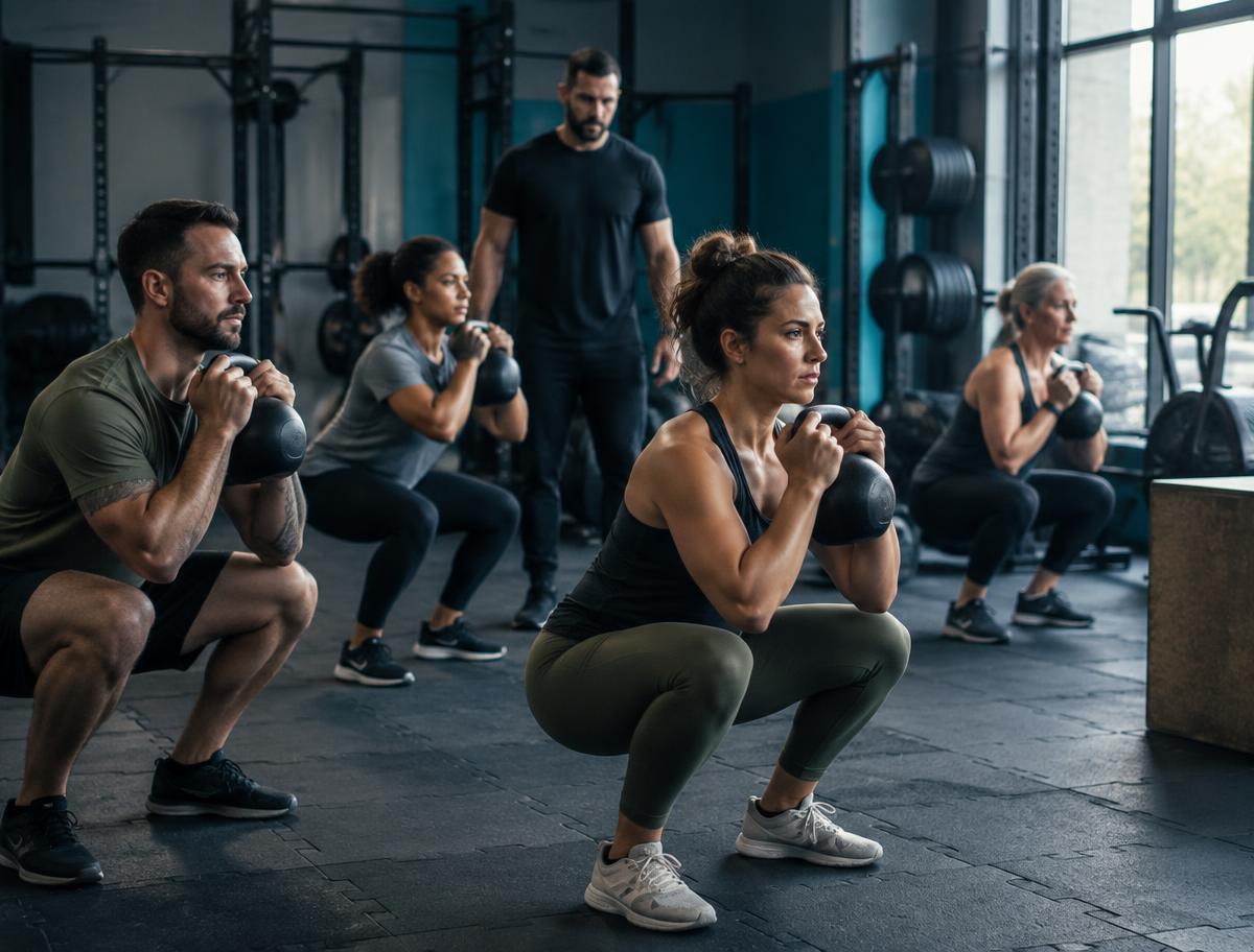 Adults at different fitness levels completing coached resistance training